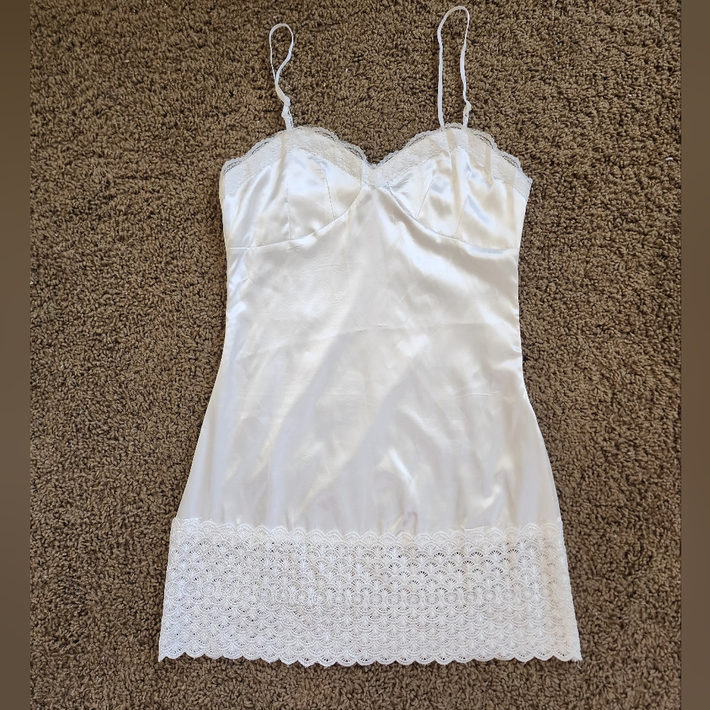 White Lace Trim Chemise with Sweetheart Neckline